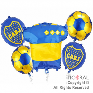 SET DE GLOBOS METALIZADO BOCA JUNIORS ESCUDO 5 UNIDADES